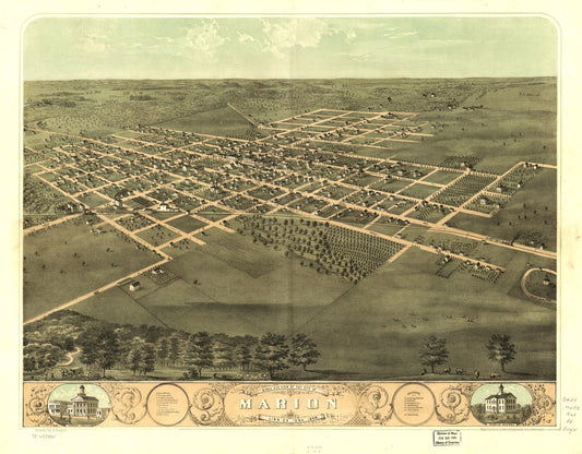 Bird's eye view of the city of Marion, Linn Co., Iowa 1868. (1868) – Historic Bird’s-Eye View Panorama Print