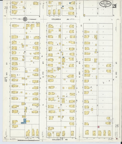 Sanborn Fire Insurance Map from Holland, Ottawa County, Michigan (1916), Sheet #0021 - Complete Map Set gallery image, historic Sanborn map, vintage wall art, Michigan Michigan