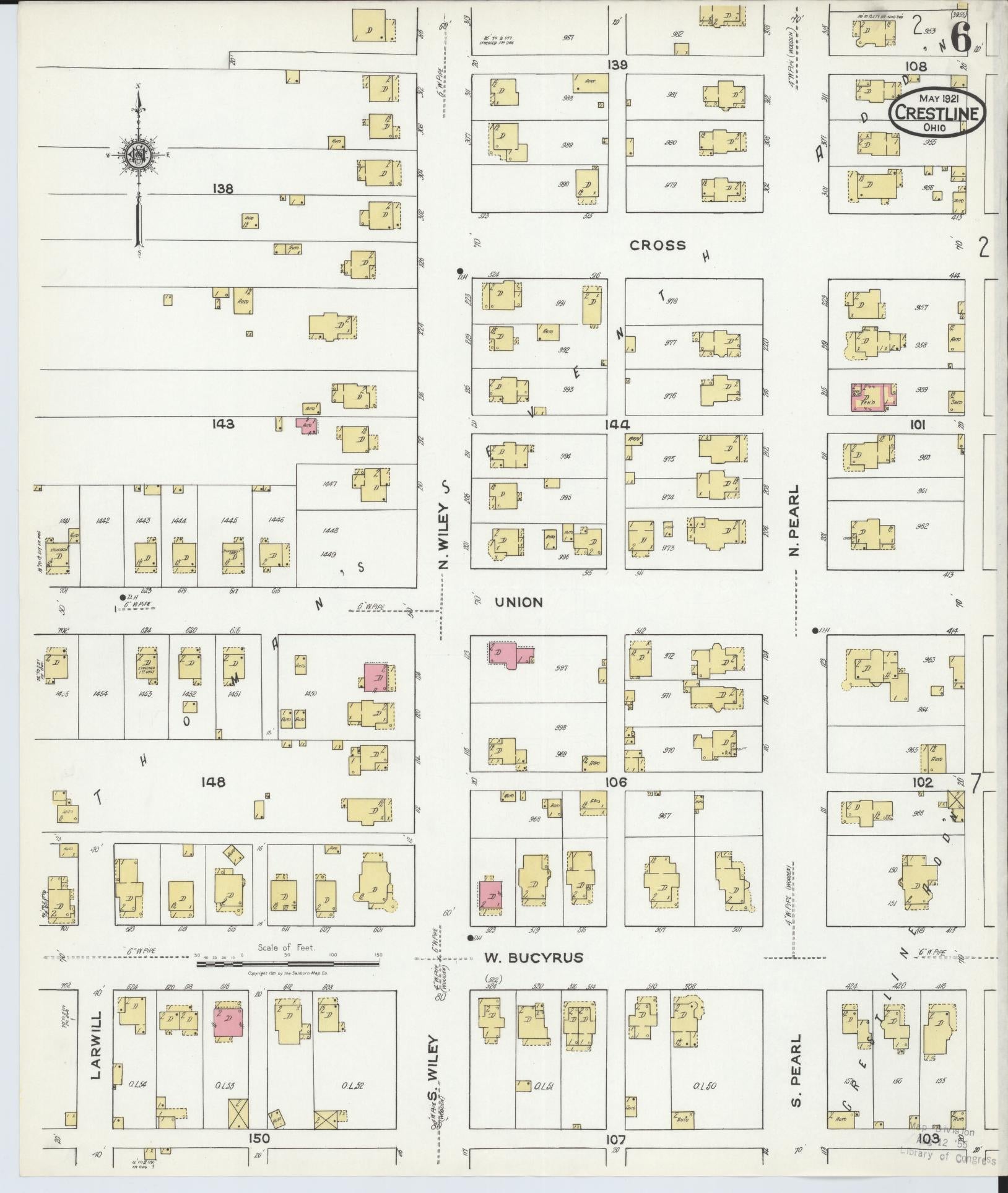 Sanborn Fire Insurance Map from Crestline, Crawford County, Ohio (1921), Sheet #0006 - Historic Sanborn Fire Insurance Map Print, vintage old map wall art, antique decor, genealogy gift, Ohio Ohio map
