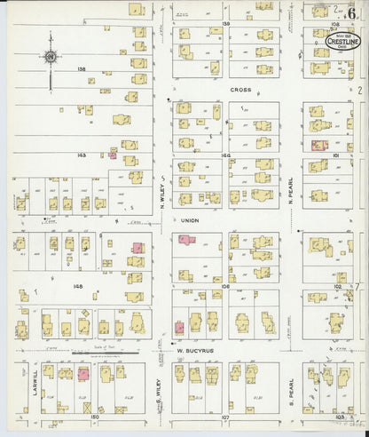 Sanborn Fire Insurance Map from Crestline, Crawford County, Ohio (1921), Sheet #0006 - Historic Sanborn Fire Insurance Map Print, vintage old map wall art, antique decor, genealogy gift, Ohio Ohio map