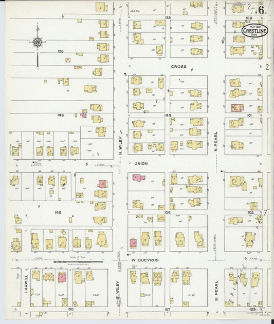 Sanborn Fire Insurance Map from Crestline, Crawford County, Ohio (1921), Sheet #0006 - Historic Sanborn Fire Insurance Map Print, vintage old map wall art, antique decor, genealogy gift, Ohio Ohio map