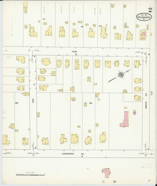 Sanborn Fire Insurance Map from Richmond, Madison County, Kentucky (1912), Sheet #0002 - Historic Sanborn Fire Insurance Map Print, vintage old map wall art, antique decor, genealogy gift, Kentucky Kentucky map