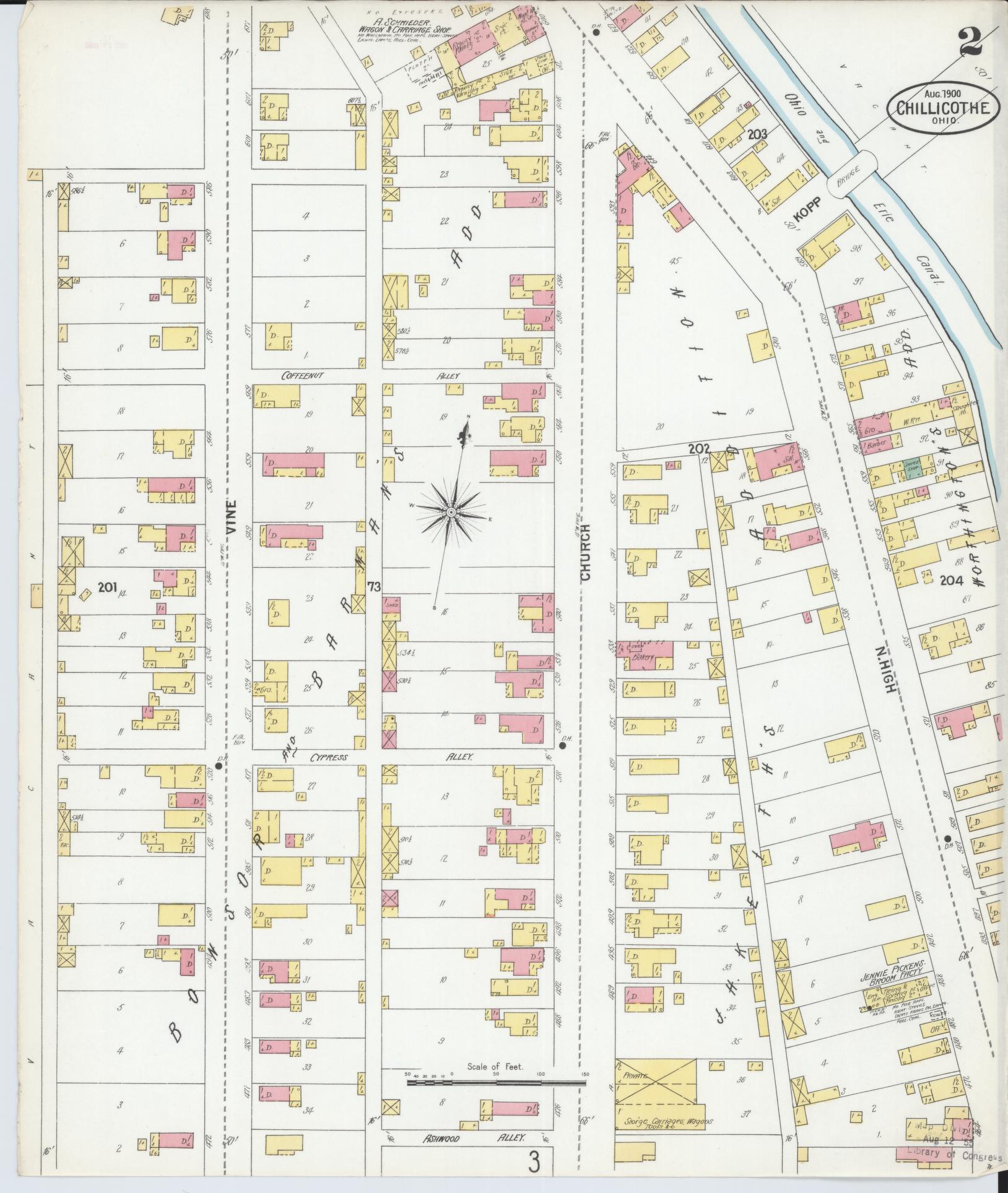 Sanborn Fire Insurance Map from Chillicothe, Ross County, Ohio (1900), Sheet #0002 - Historic Sanborn Fire Insurance Map Print, vintage old map wall art, antique decor, genealogy gift, Ohio Ohio map