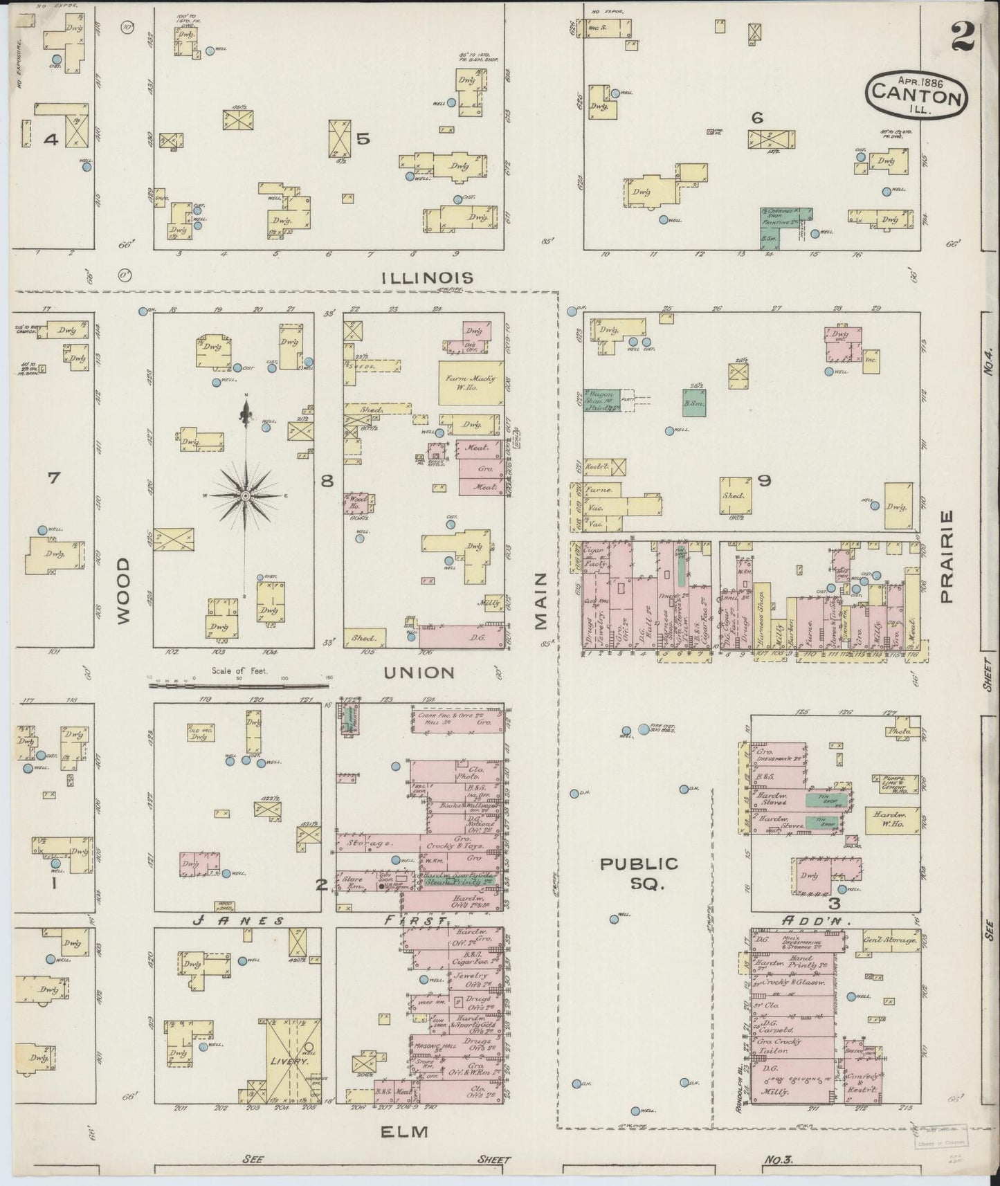 Sanborn Fire Insurance Map from Canton, Fulton County, Illinois (1886), Sheet #0002 - Complete Map Set gallery image, historic Sanborn map, vintage wall art, Illinois Illinois