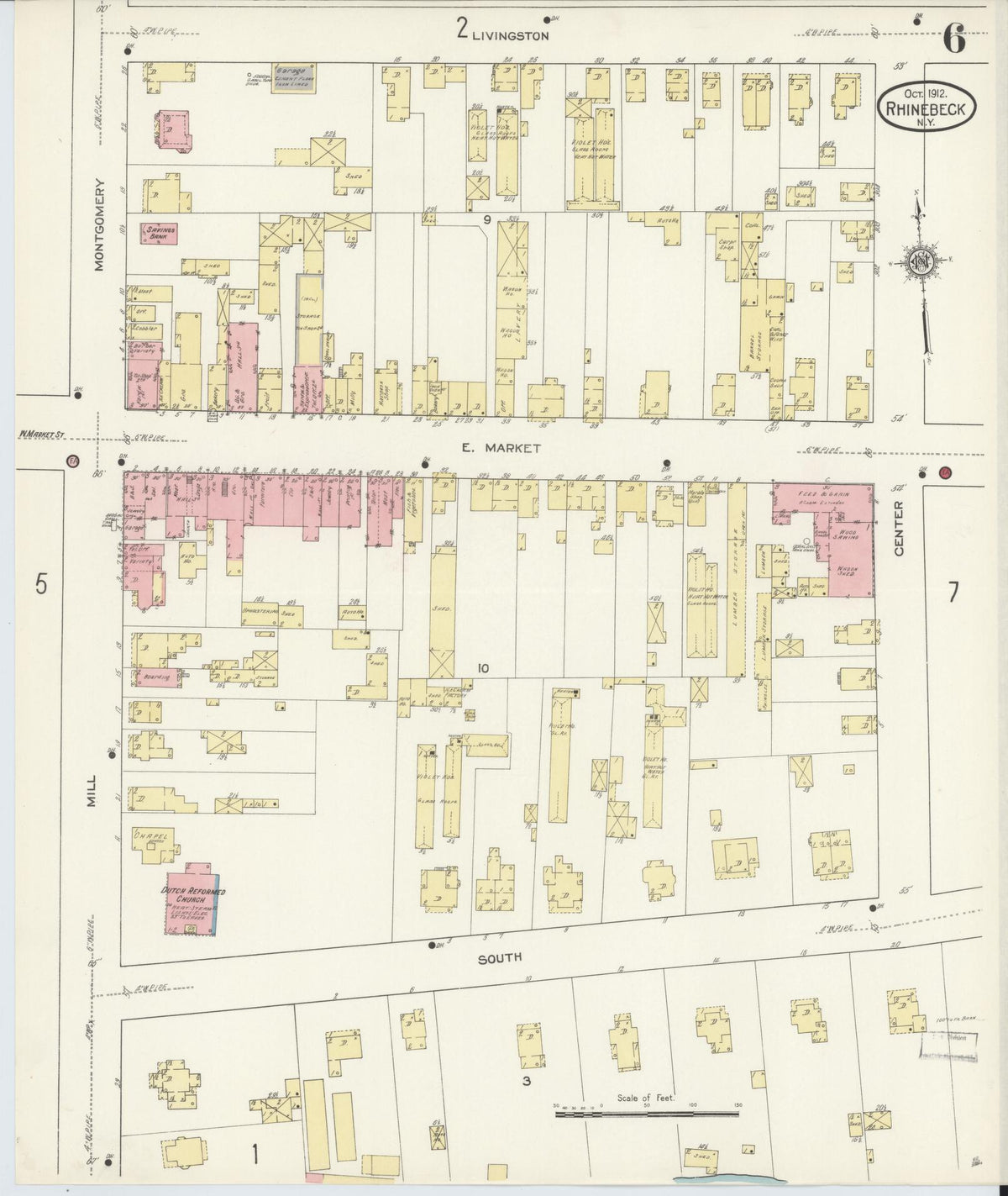 Sanborn Fire Insurance Map from Rhinebeck, Dutchess County, New York (1912), Sheet #0006 - Complete Map Set gallery image, historic Sanborn map, vintage wall art, New York New York