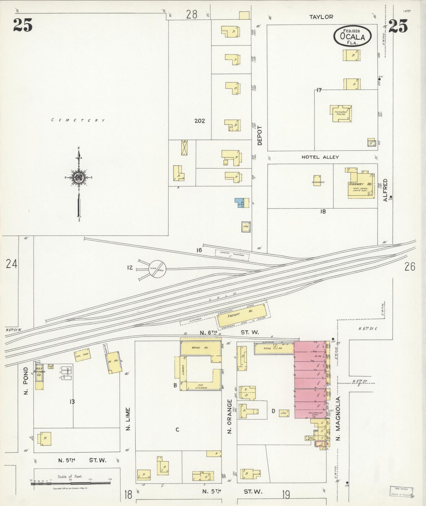 Sanborn Fire Insurance Map from Ocala, Marion County, Florida (1924), Sheet #0025 - Complete Map Set gallery image, historic Sanborn map, vintage wall art, Florida Florida