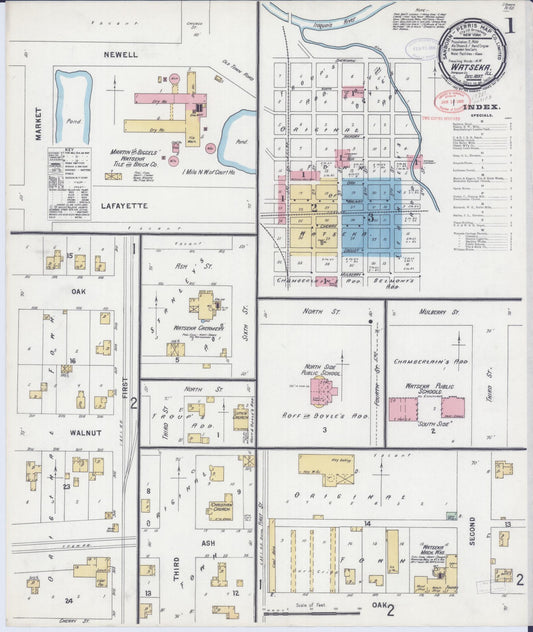 Sanborn Fire Insurance Map from Watseka, Iroquois County, Illinois (1897), Sheet #0001 - Complete Map Set gallery image, historic Sanborn map, vintage wall art, Illinois Illinois