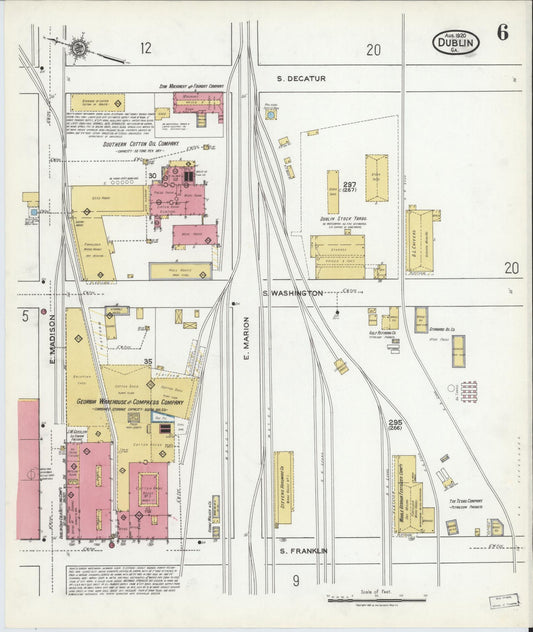 Sanborn Fire Insurance Map from Dublin, Laurens County, Georgia (1920), Sheet #0006 - Historic Sanborn Fire Insurance Map Print, vintage old map wall art, antique decor, genealogy gift, Georgia Georgia map