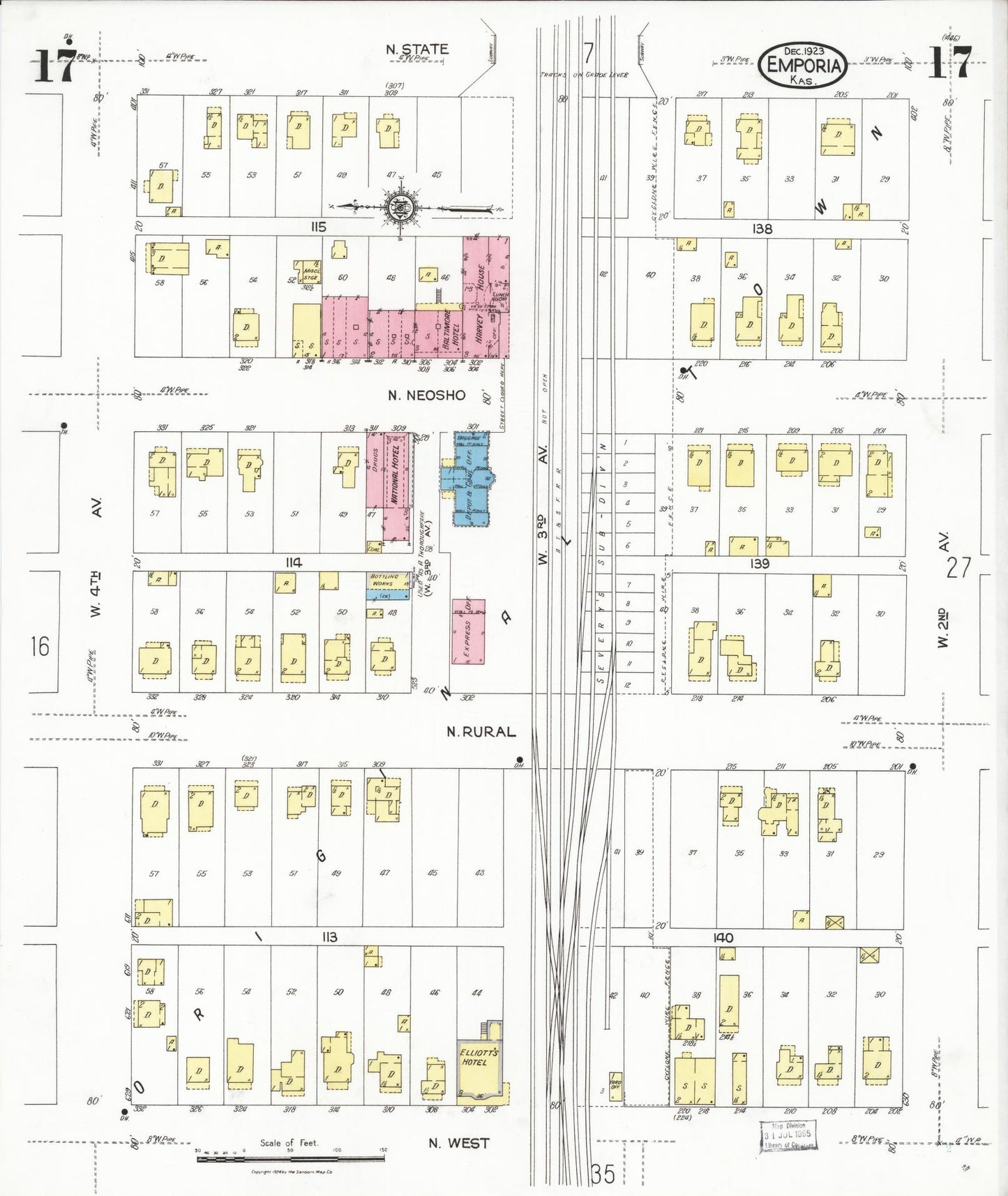 Sanborn Fire Insurance Map from Emporia, Lyon County, Kansas (1923), Sheet #0017 - Historic Sanborn Fire Insurance Map Print, vintage old map wall art, antique decor, genealogy gift, Kansas Kansas map