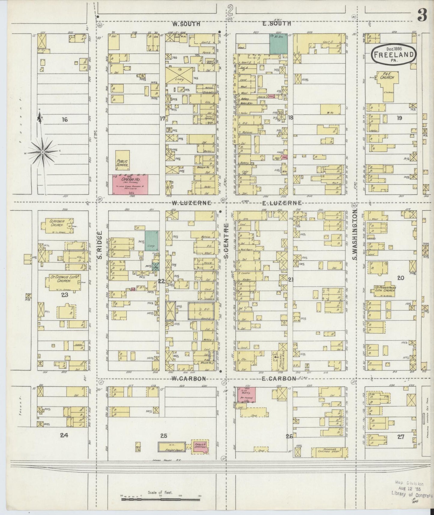 Sanborn Fire Insurance Map from Freeland, Luzerne County, Pennsylvania (1895), Sheet #0003 - Historic Sanborn Fire Insurance Map Print, vintage old map wall art, antique decor, genealogy gift, Pennsylvania Pennsylvania map