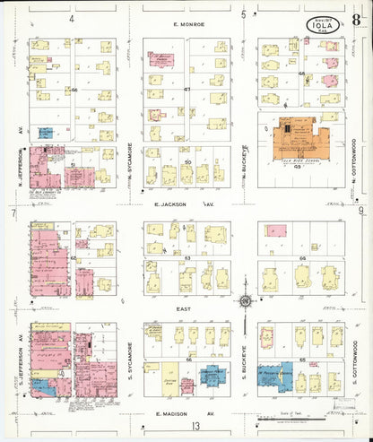 Sanborn Fire Insurance Map from Iola, Allen County, Kansas (1917), Sheet #0008 - Complete Map Set gallery image, historic Sanborn map, vintage wall art, Kansas Kansas