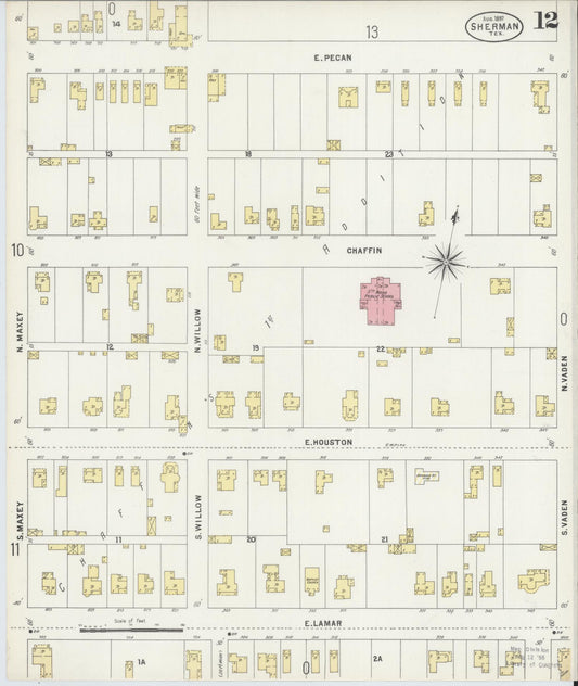 Sanborn Fire Insurance Map from Sherman, Grayson County, Texas (1897), Sheet #0012 - Historic Sanborn Fire Insurance Map Print, vintage old map wall art, antique decor, genealogy gift, Texas Texas map