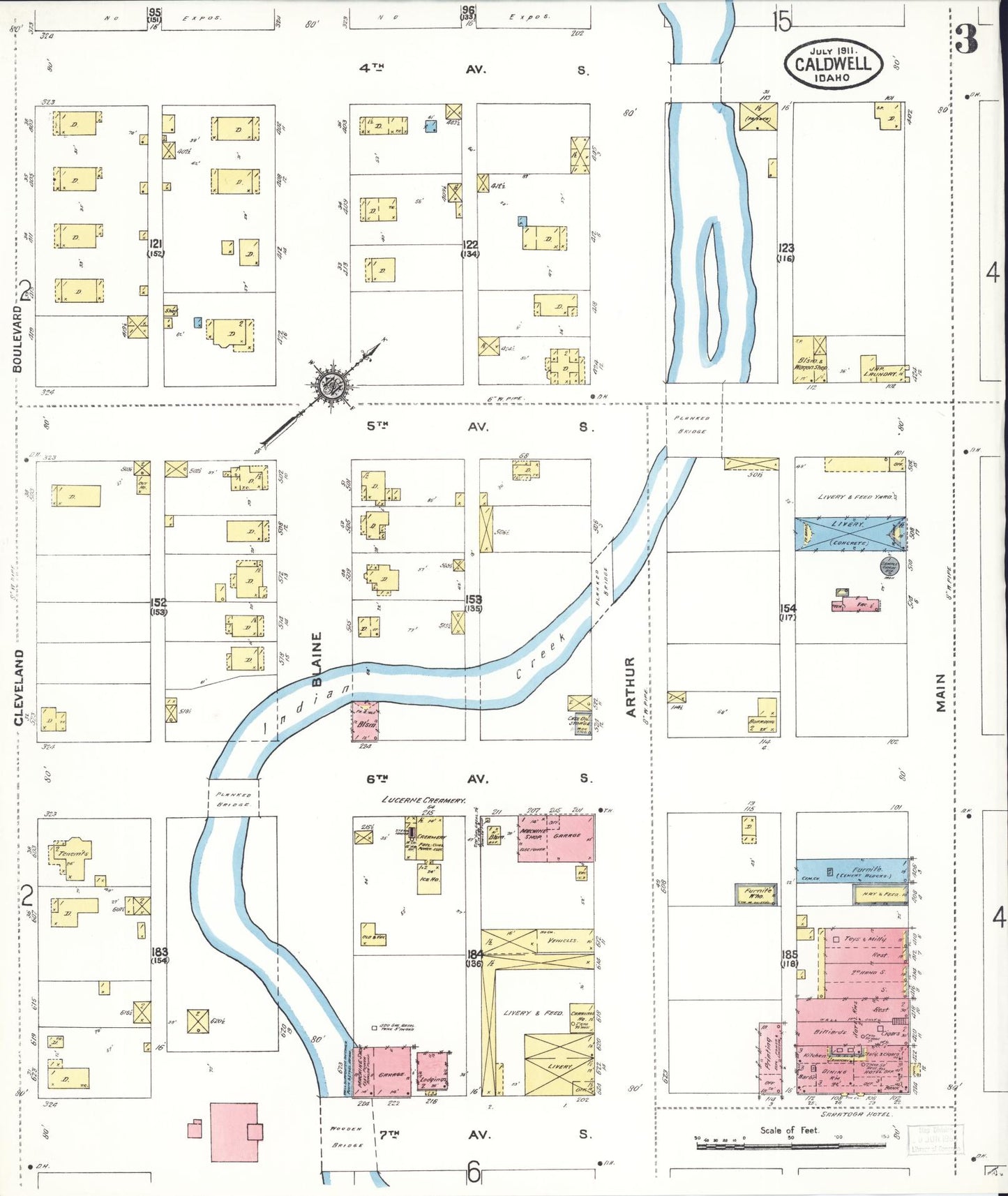 Sanborn Fire Insurance Map from Caldwell, Canyon County, Idaho (1911), Sheet #0003 - Historic Sanborn Fire Insurance Map Print, vintage old map wall art, antique decor, genealogy gift, Idaho Idaho map