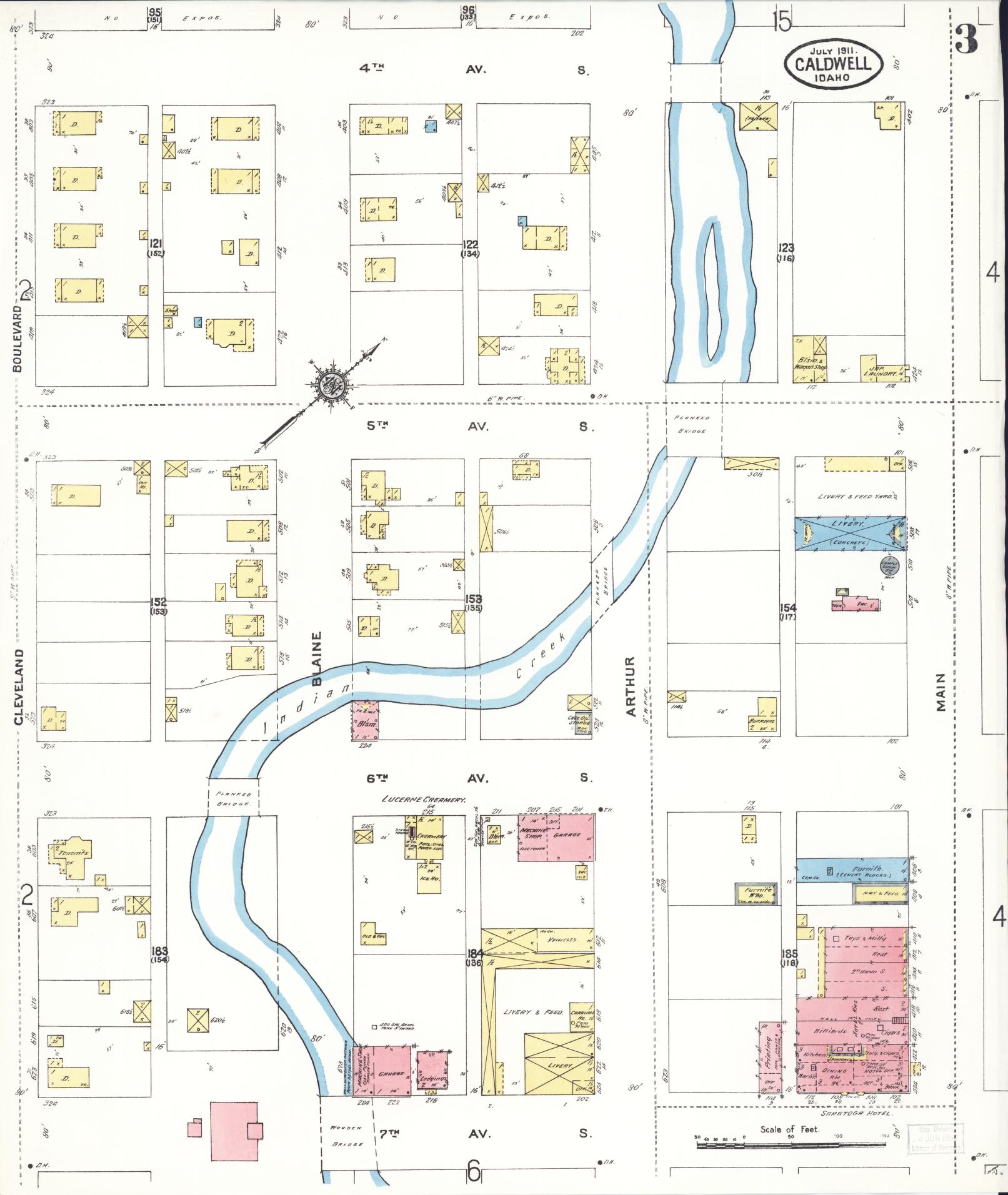 Sanborn Fire Insurance Map from Caldwell, Canyon County, Idaho (1911), Sheet #0003 - Historic Sanborn Fire Insurance Map Print, vintage old map wall art, antique decor, genealogy gift, Idaho Idaho map