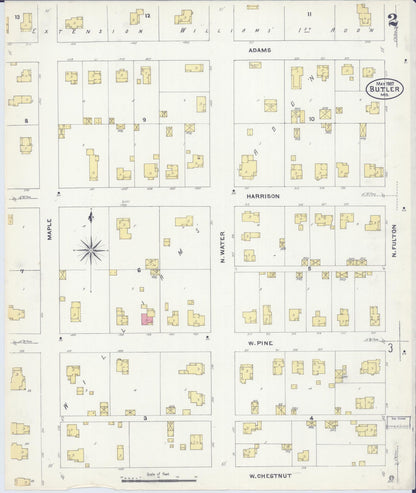 Sanborn Fire Insurance Map from Butler, Bates County, Missouri (1907), Sheet #0002 - Complete Map Set gallery image, historic Sanborn map, vintage wall art, Missouri Missouri