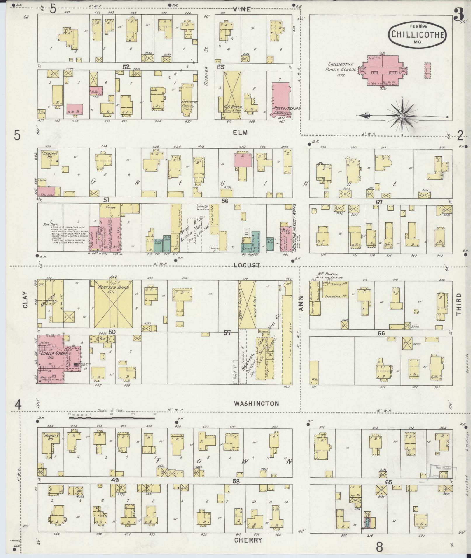 Sanborn Fire Insurance Map from Chillicothe, Livingston County, Missouri (1896), Sheet #0003 - Complete Map Set gallery image, historic Sanborn map, vintage wall art, Missouri Missouri