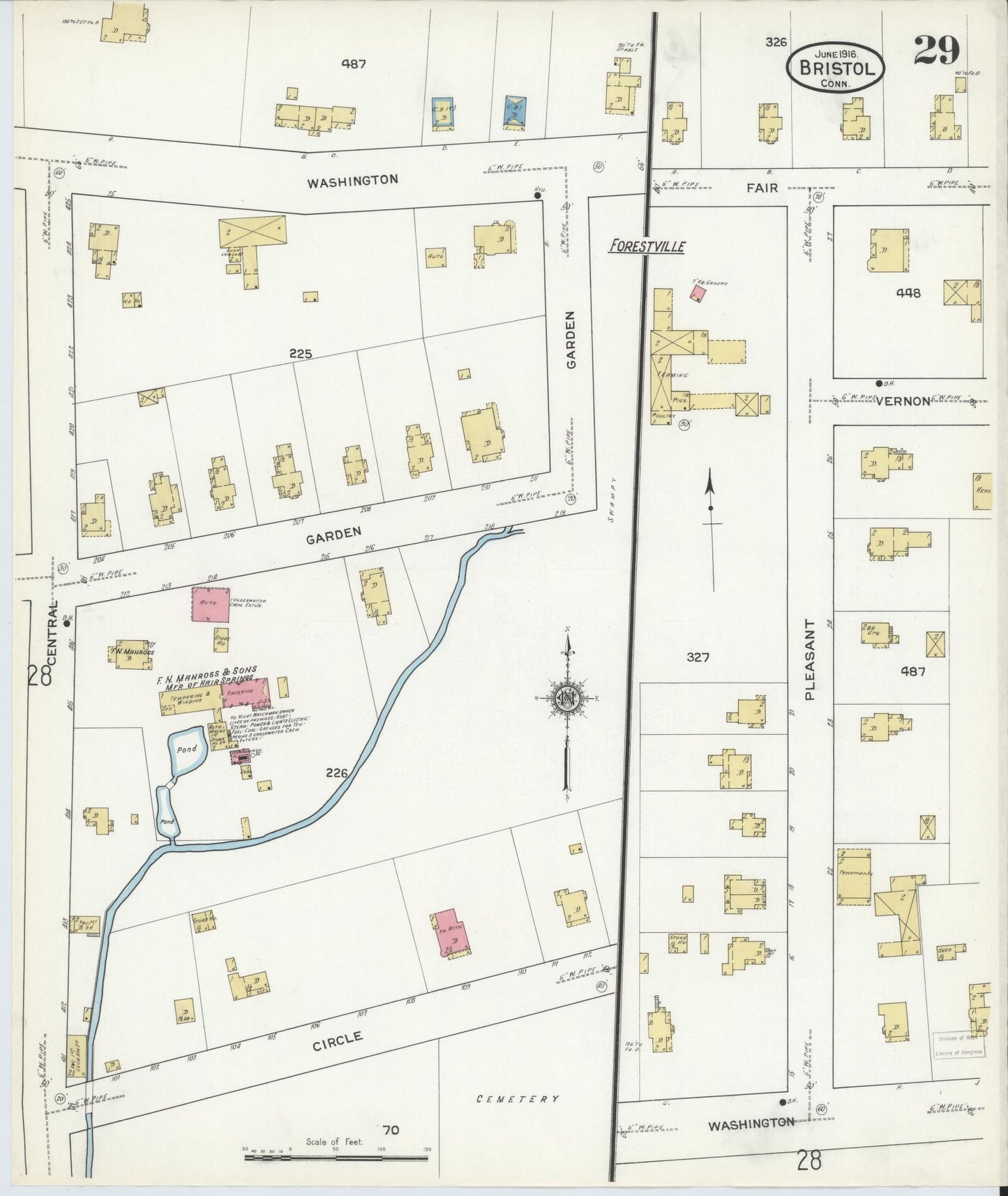 Sanborn Fire Insurance Map from Bristol, Hartford County, Connecticut (1916), Sheet #0029 - Complete Map Set gallery image, historic Sanborn map, vintage wall art, Connecticut Connecticut