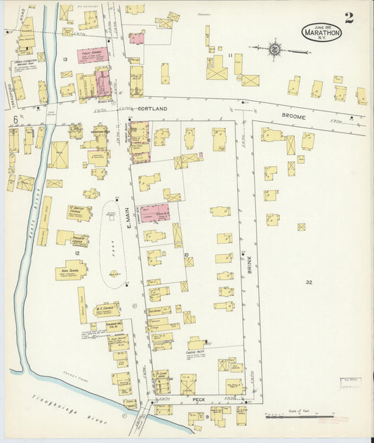 Sanborn Fire Insurance Map from Marathon, Cortland County, New York (1915), Sheet #0002 - Historic Sanborn Fire Insurance Map Print, vintage old map wall art, antique decor, genealogy gift, New York New York map