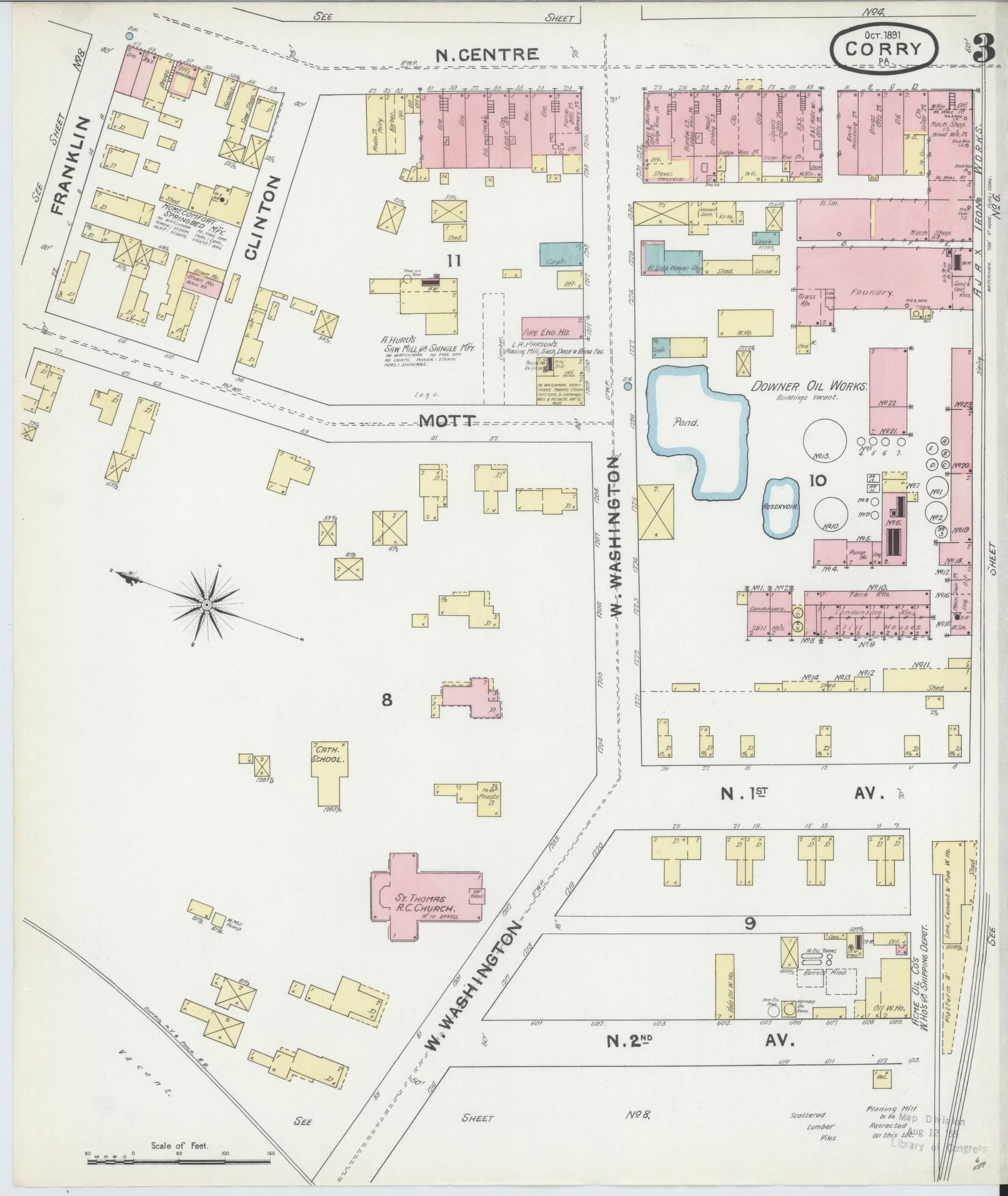 Sanborn Fire Insurance Map from Corry, Erie County, Pennsylvania (1891), Sheet #0003 - Historic Sanborn Fire Insurance Map Print, vintage old map wall art, antique decor, genealogy gift, Pennsylvania Pennsylvania map