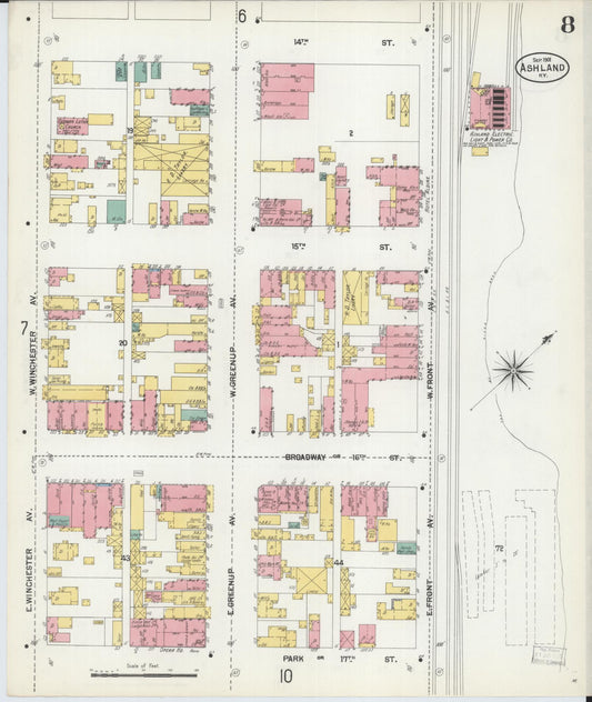 Sanborn Fire Insurance Map from Ashland, Boyd County, Kentucky (1901), Sheet #0008 - Historic Sanborn Fire Insurance Map Print, vintage old map wall art, antique decor, genealogy gift, Kentucky Kentucky map