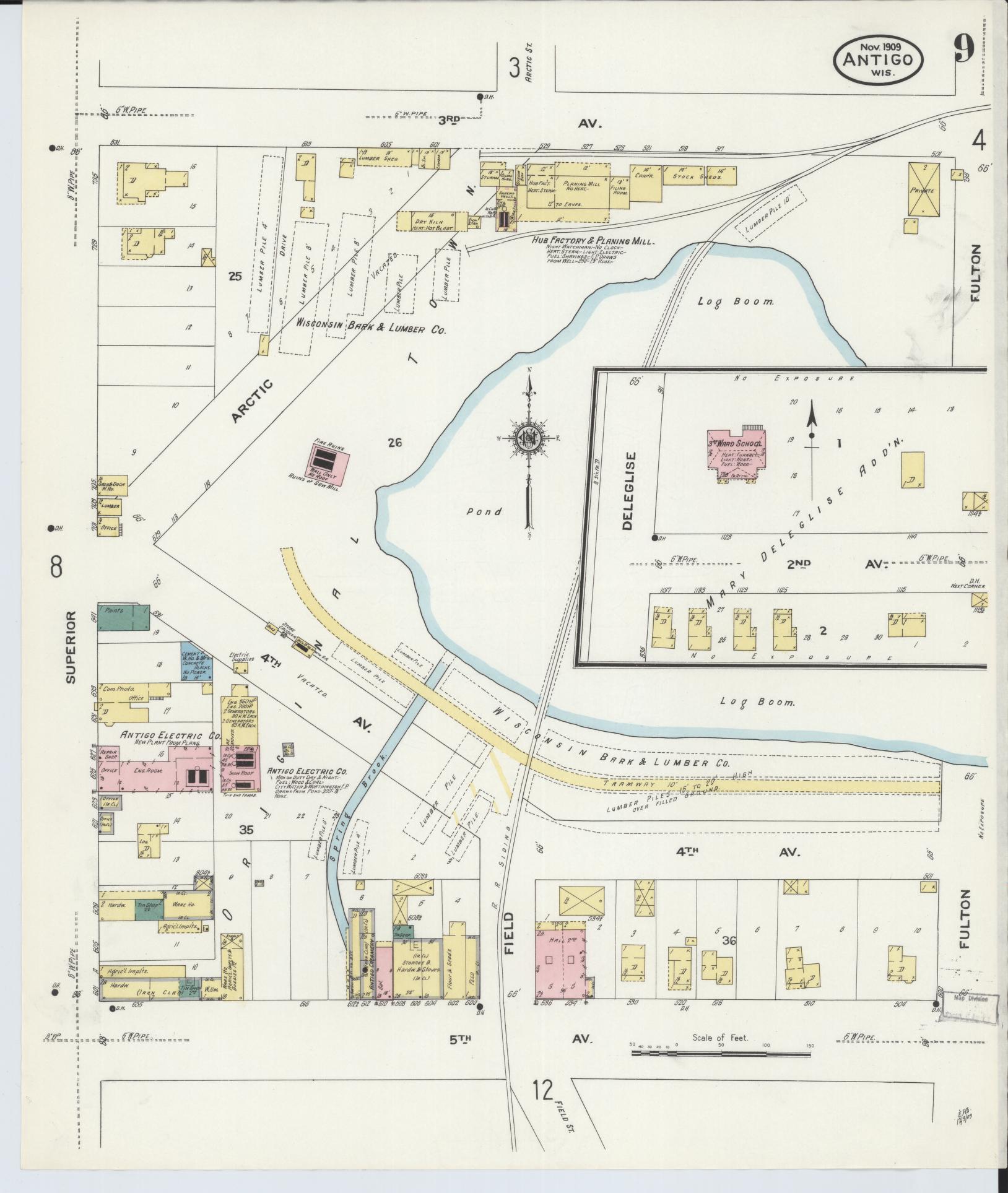 Sanborn Fire Insurance Map from Antigo, Langlade County, Wisconsin (1909), Sheet #0009 - Historic Sanborn Fire Insurance Map Print, vintage old map wall art, antique decor, genealogy gift, Wisconsin Wisconsin map