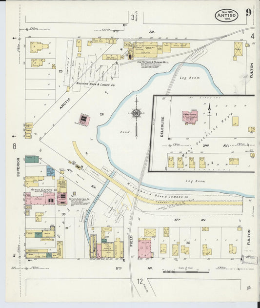 Sanborn Fire Insurance Map from Antigo, Langlade County, Wisconsin (1909), Sheet #0009 - Historic Sanborn Fire Insurance Map Print, vintage old map wall art, antique decor, genealogy gift, Wisconsin Wisconsin map