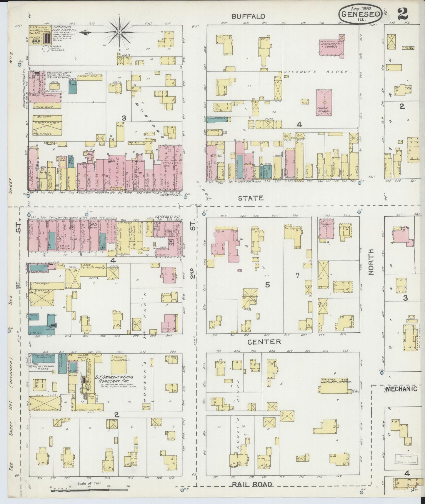 Sanborn Fire Insurance Map from Geneseo, Henry County, Illinois (1892), Sheet #0002 - Complete Map Set gallery image, historic Sanborn map, vintage wall art, Illinois Illinois