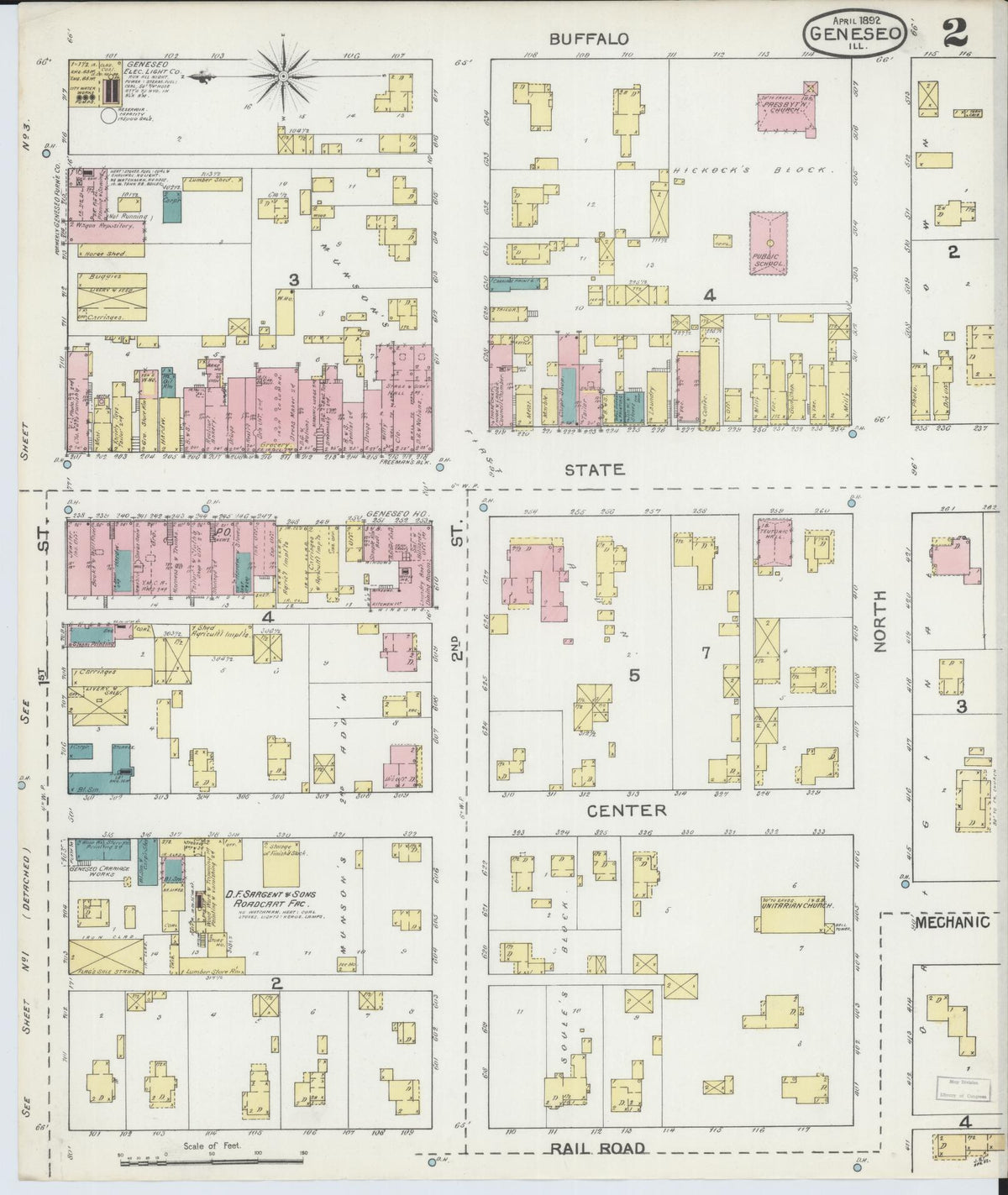 Sanborn Fire Insurance Map from Geneseo, Henry County, Illinois (1892), Sheet #0002 - Complete Map Set gallery image, historic Sanborn map, vintage wall art, Illinois Illinois