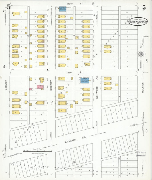 Sanborn Fire Insurance Map from North Kansas City, Clay County, Missouri (1926), Sheet #0005 - Historic Sanborn Fire Insurance Map Print, vintage old map wall art, antique decor, genealogy gift, Missouri Missouri map