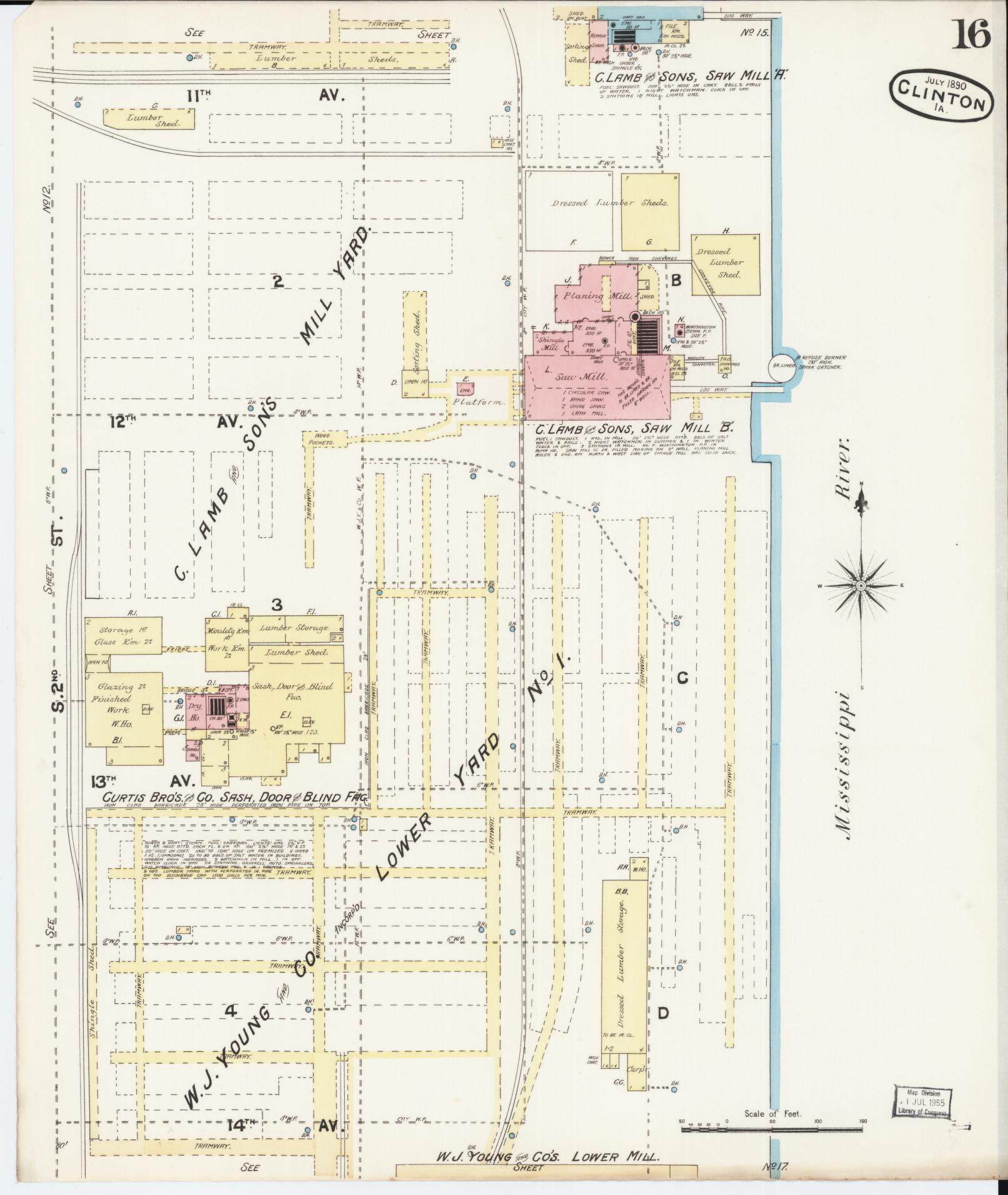 Sanborn Fire Insurance Map from Clinton, Clinton County, Iowa (1890), Sheet #0016 - Historic Sanborn Fire Insurance Map Print, vintage old map wall art