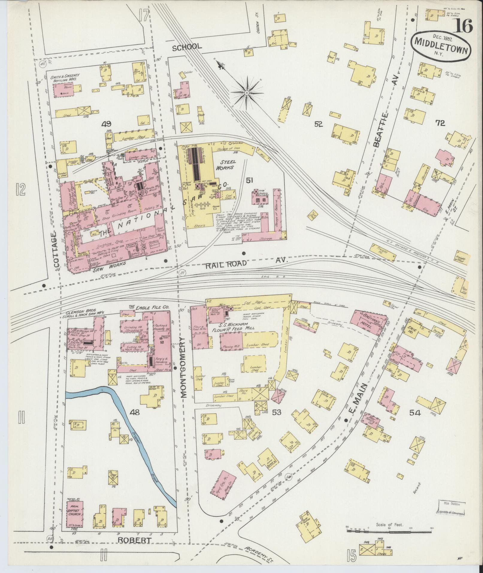Sanborn Fire Insurance Map from Middletown, Orange County, New York (1892), Sheet #0016 - Historic Sanborn Fire Insurance Map Print, vintage old map wall art, antique decor, genealogy gift, New York New York map