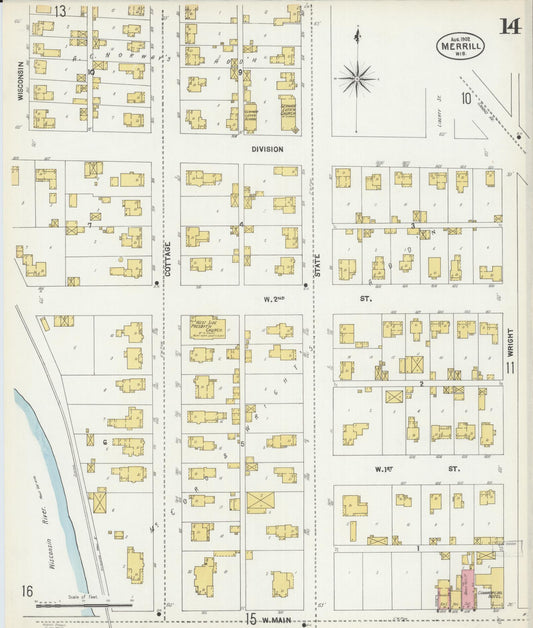 Sanborn Fire Insurance Map from Merrill, Lincoln County, Wisconsin (1902), Sheet #0014 - Historic Sanborn Fire Insurance Map Print, vintage old map wall art, antique decor, genealogy gift, Wisconsin Wisconsin map