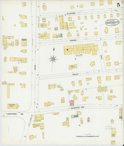 Sanborn Fire Insurance Map from Manchester, Hartford County, Connecticut (1901), Sheet #0005 - Complete Map Set gallery image, historic Sanborn map, vintage wall art, Connecticut Connecticut