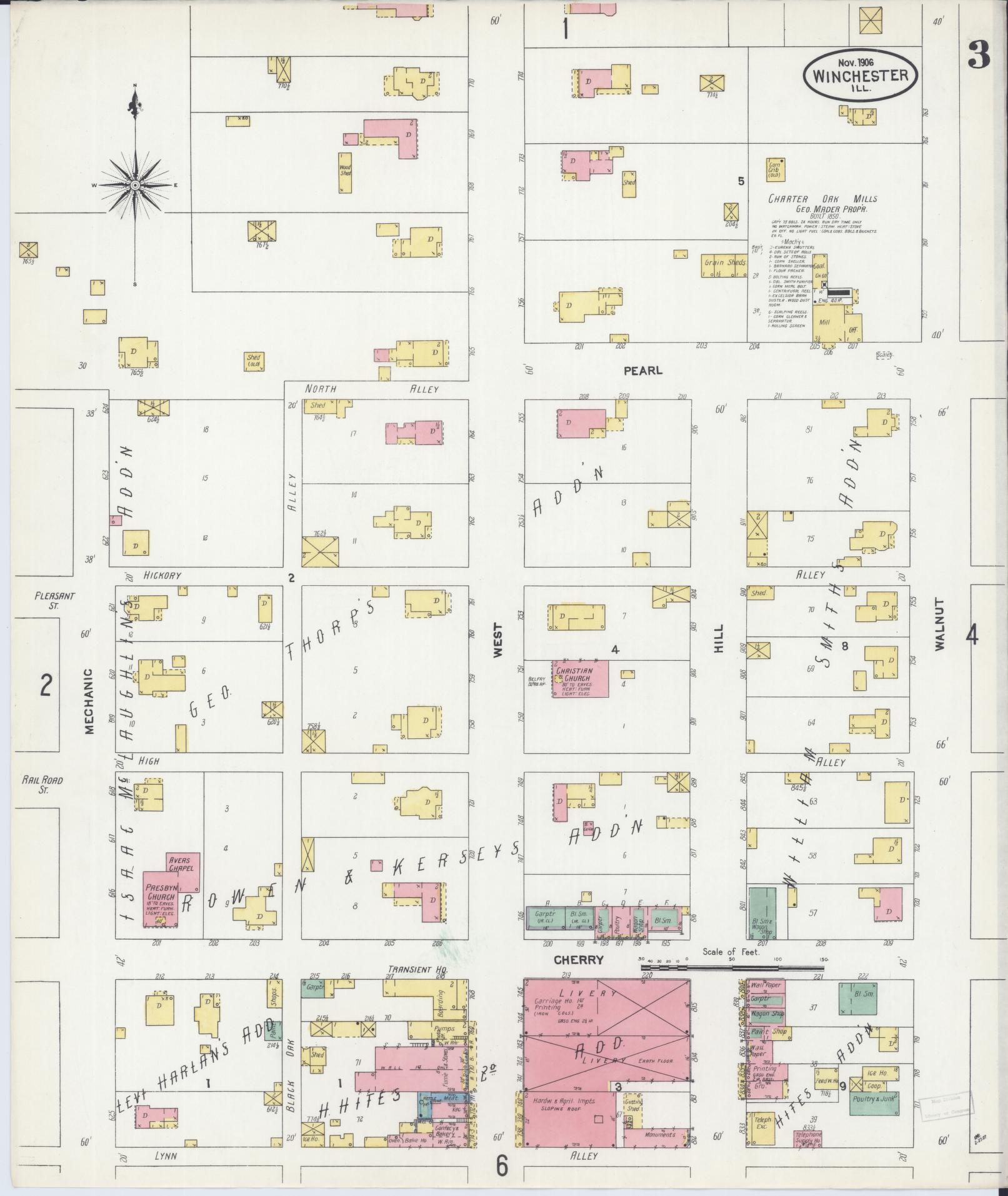 Sanborn Fire Insurance Map from Winchester, Scott County, Illinois (1906), Sheet #0003 - Historic Sanborn Fire Insurance Map Print, vintage old map wall art, antique decor, genealogy gift, Illinois Illinois map