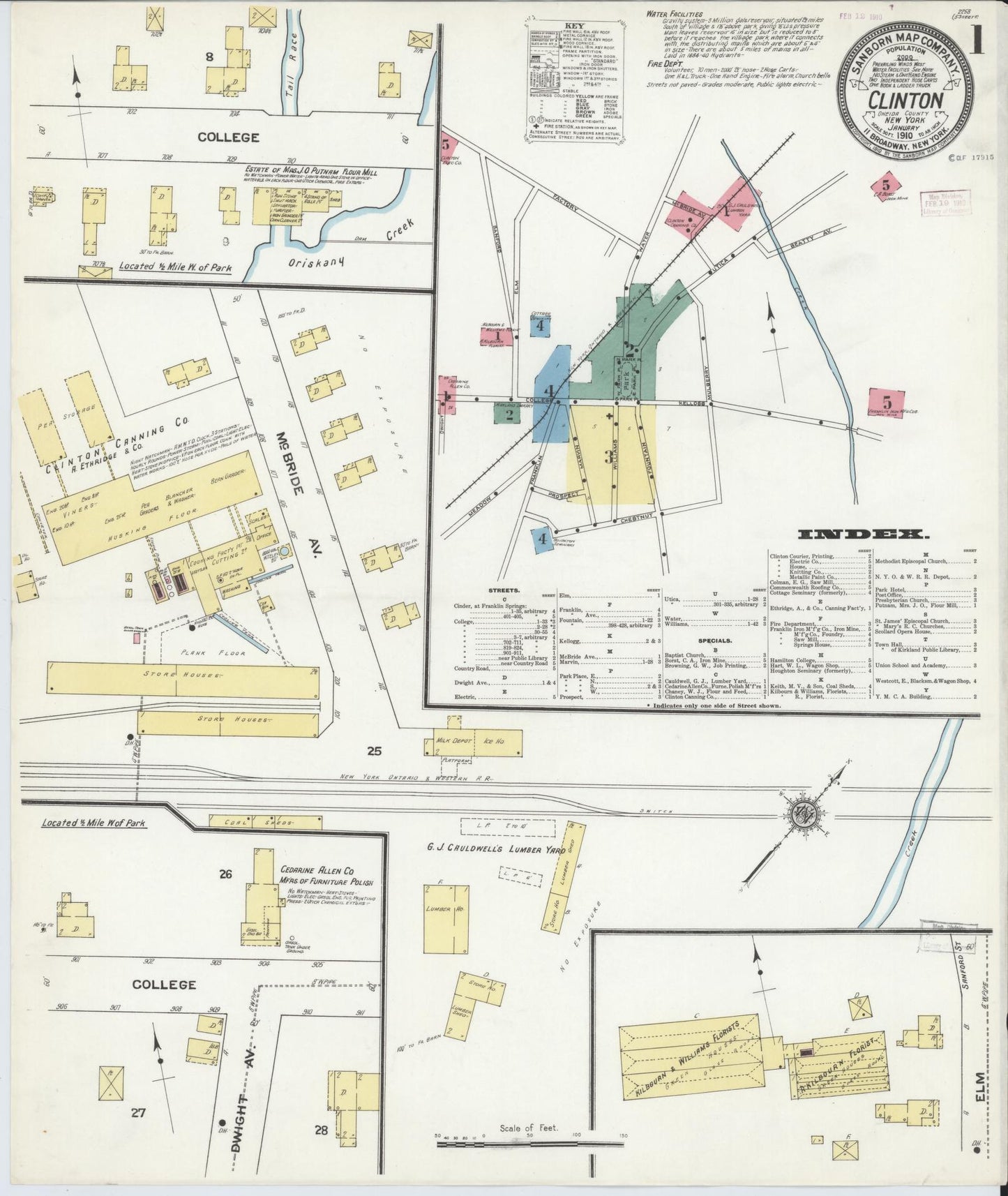 Sanborn Fire Insurance Map from Clinton, Oneida County, New York. (1910) – Historic Sanborn Fire Insurance Map Print