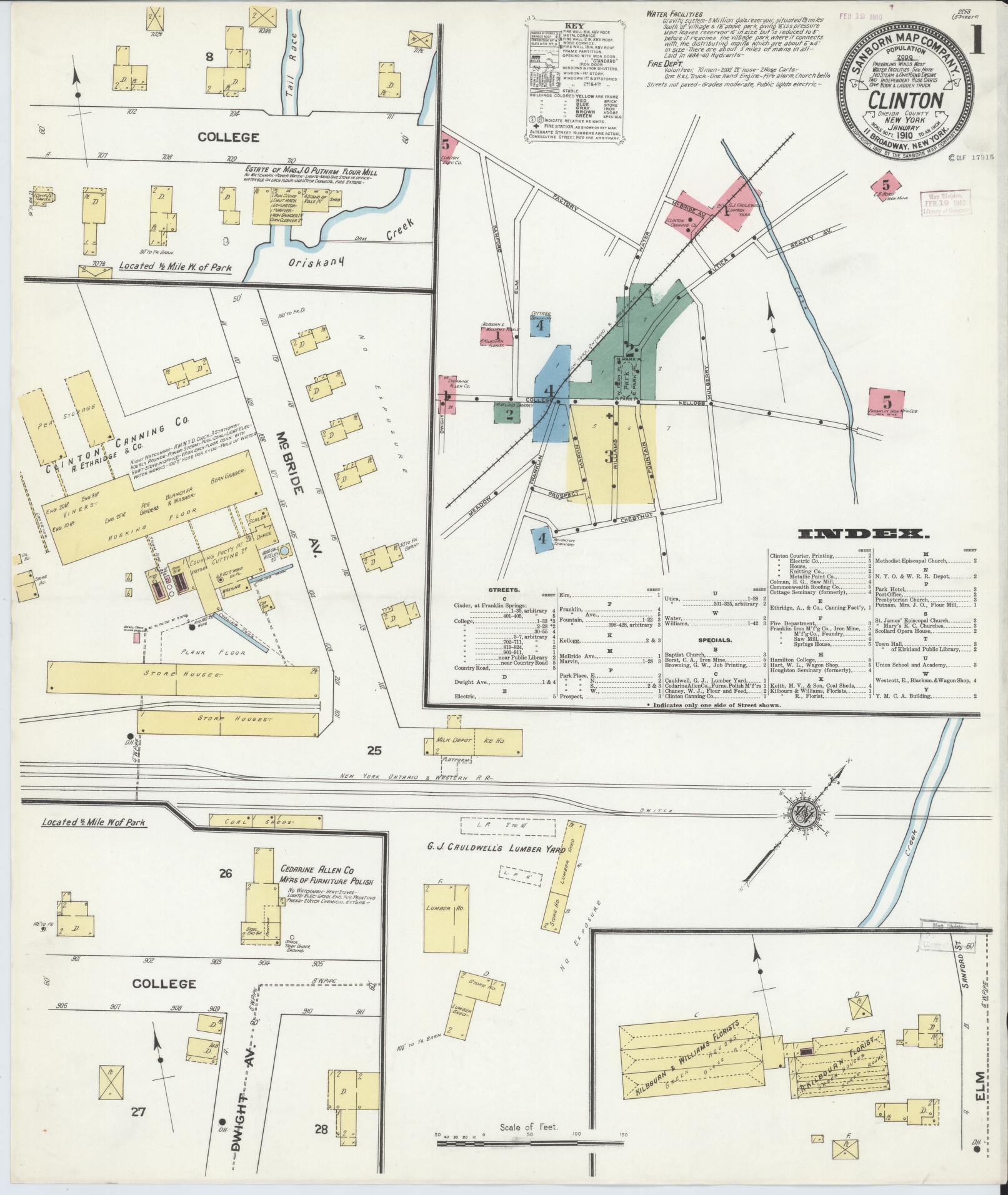 Sanborn Fire Insurance Map from Clinton, Oneida County, New York. (1910) – Historic Sanborn Fire Insurance Map Print