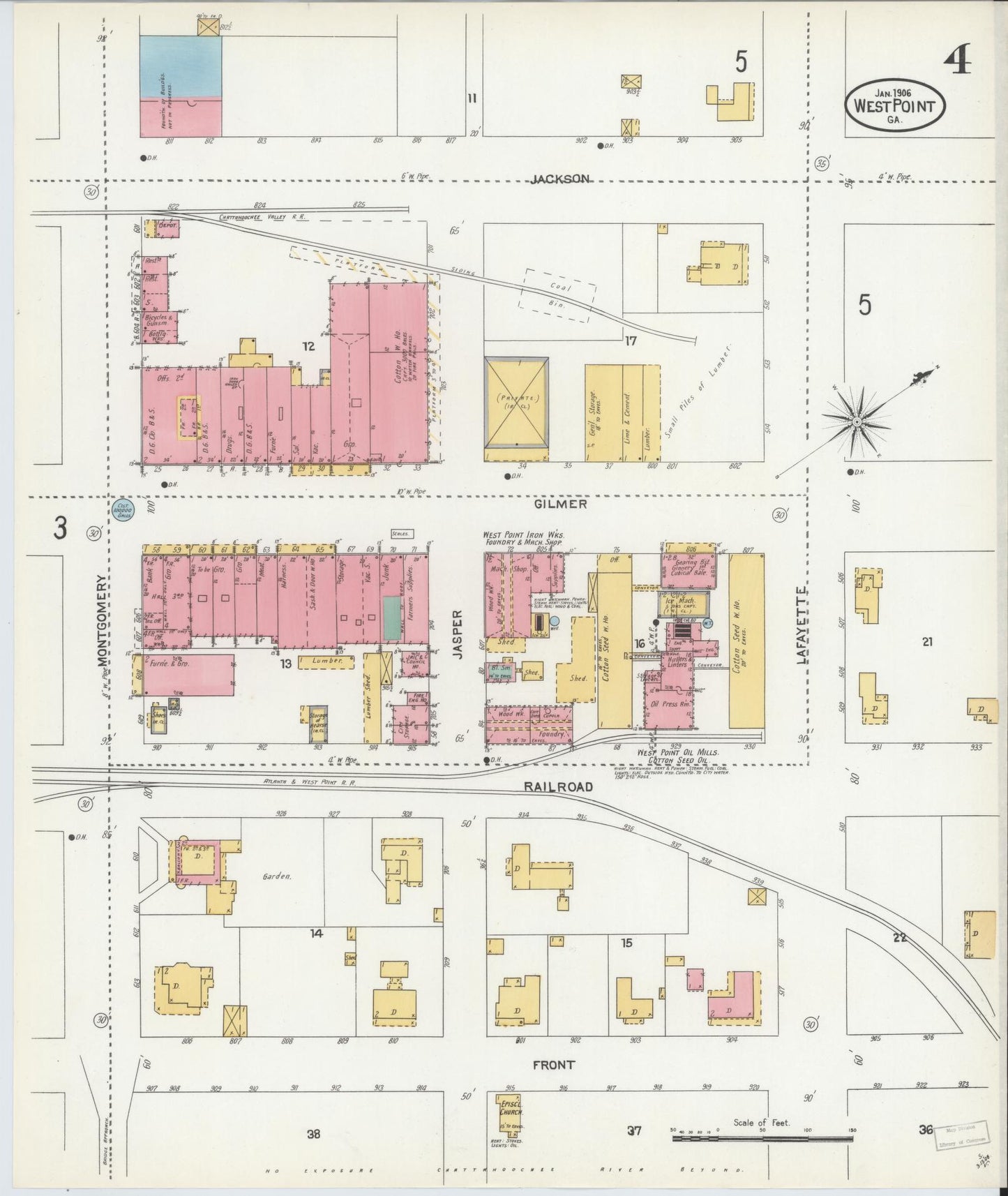 Sanborn Fire Insurance Map from West Point, Troup County, Georgia (1906), Sheet #0004 - Complete Map Set gallery image, historic Sanborn map, vintage wall art, Georgia Georgia