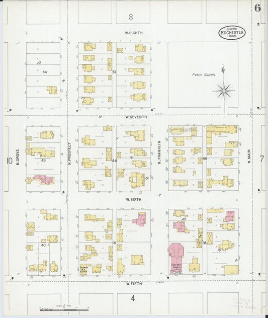 Sanborn Fire Insurance Map from Rochester, Olmsted County, Minnesota (1899), Sheet #0006 - Historic Sanborn Fire Insurance Map Print, vintage old map wall art, antique decor, genealogy gift, Minnesota Minnesota map