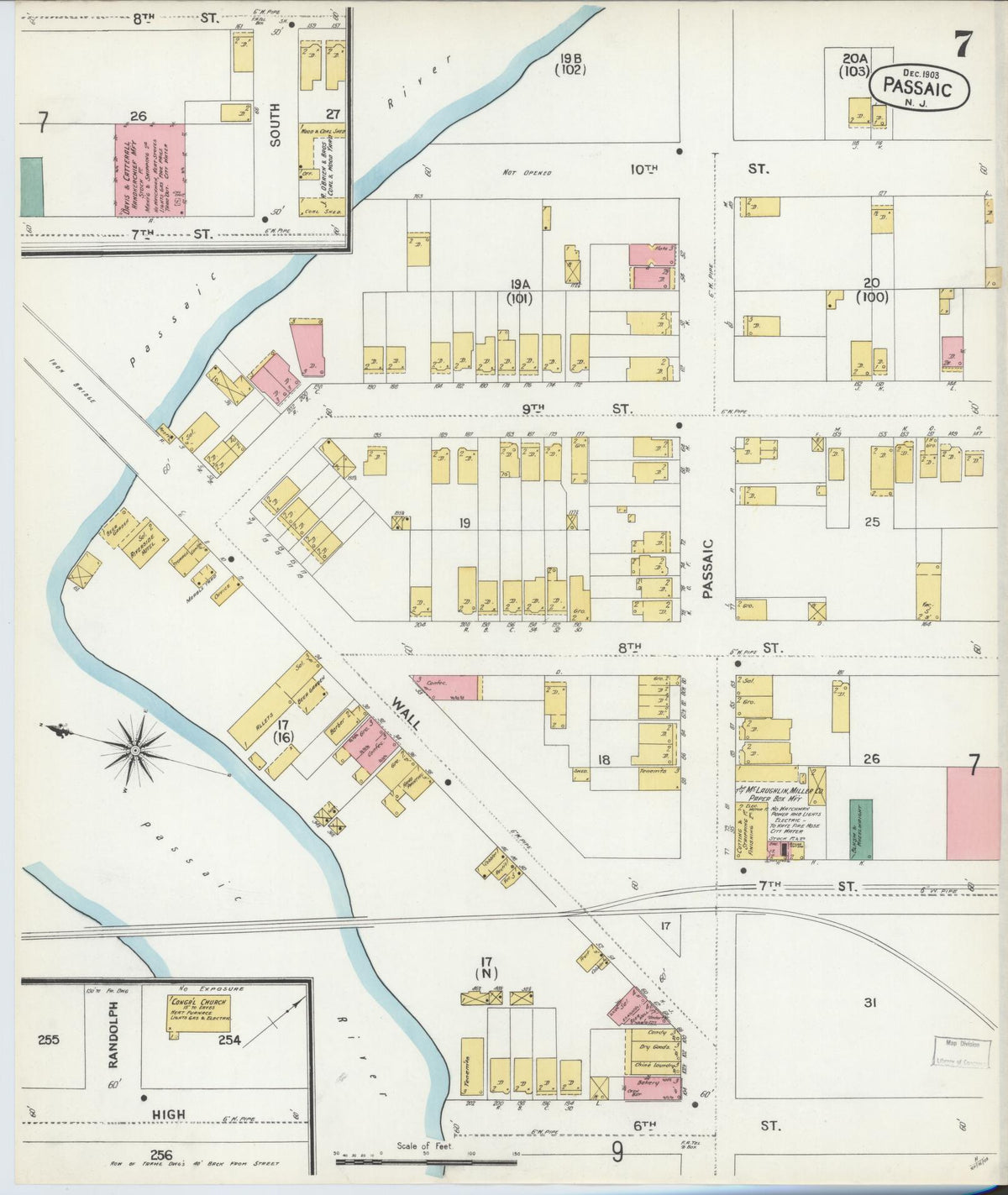Sanborn Fire Insurance Map from Passaic, Passaic County, New Jersey (1903), Sheet #0007 - Complete Map Set gallery image, historic Sanborn map, vintage wall art, New Jersey New Jersey