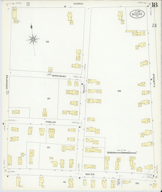 Sanborn Fire Insurance Map from Keene, Cheshire County, New Hampshire (1908), Sheet #0018 - Historic Sanborn Fire Insurance Map Print, vintage old map wall art, antique decor, genealogy gift, New Hampshire New Hampshire map