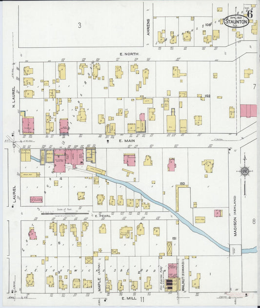 Sanborn Fire Insurance Map from Staunton, Macoupin County, Illinois (1921), Sheet #0006 - Historic Sanborn Fire Insurance Map Print, vintage old map wall art, antique decor, genealogy gift, Illinois Illinois map