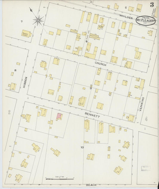 Sanborn Fire Insurance Map from Mount Pleasant, Charleston County, South Carolina (1893), Sheet #0003 - Historic Sanborn Fire Insurance Map Print, vintage old map wall art, antique decor, genealogy gift, South Carolina South Carolina map