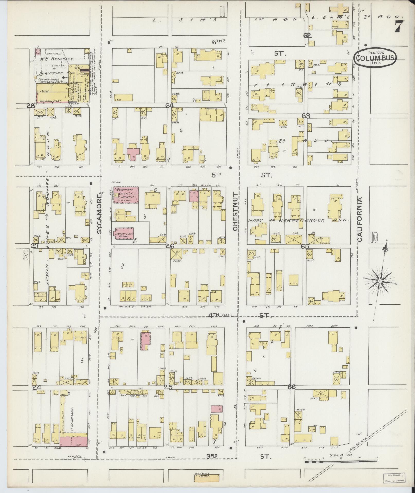 Sanborn Fire Insurance Map from Columbus, Bartholomew County, Indiana (1892), Sheet #0007 - Complete Map Set gallery image, historic Sanborn map, vintage wall art, Indiana Indiana