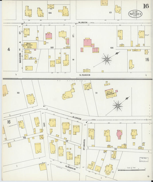 Sanborn Fire Insurance Map from Natchez, Adams County, Mississippi (1901), Sheet #0016 - Historic Sanborn Fire Insurance Map Print, vintage old map wall art, antique decor, genealogy gift, Mississippi Mississippi map