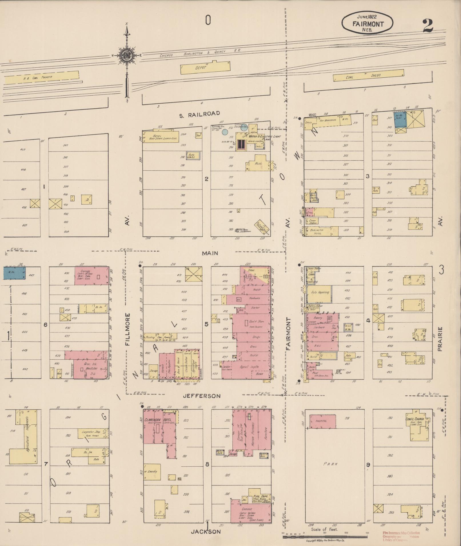 Sanborn Fire Insurance Map from Fairmont, Fillmore County, Nebraska (1922), Sheet #0002 - Complete Map Set gallery image, historic Sanborn map, vintage wall art, Nebraska Nebraska