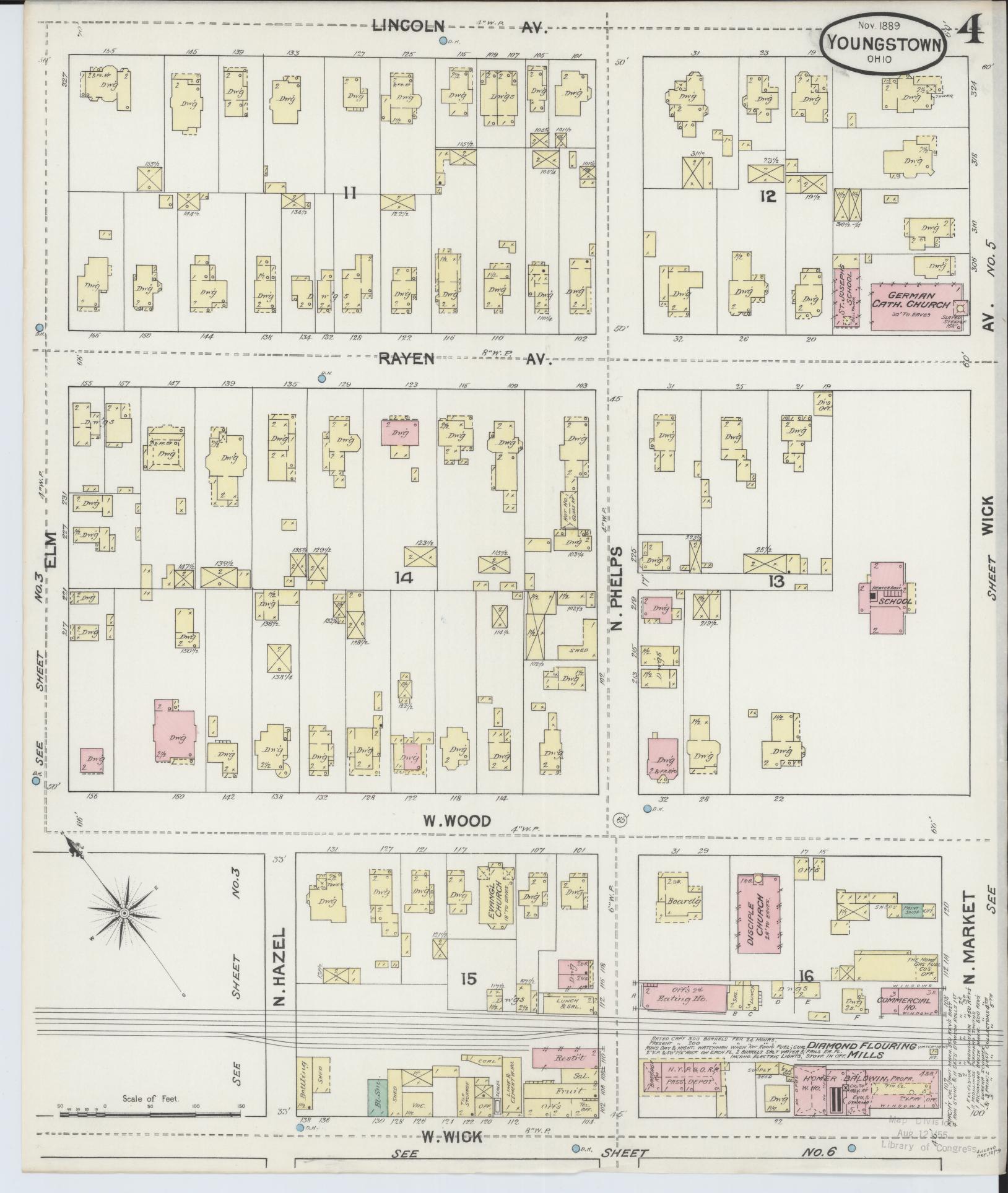 Sanborn Fire Insurance Map from Youngstown, Mahoning County, Ohio (1889), Sheet #0004 - Historic Sanborn Fire Insurance Map Print, vintage old map wall art, antique decor, genealogy gift, Ohio Ohio map