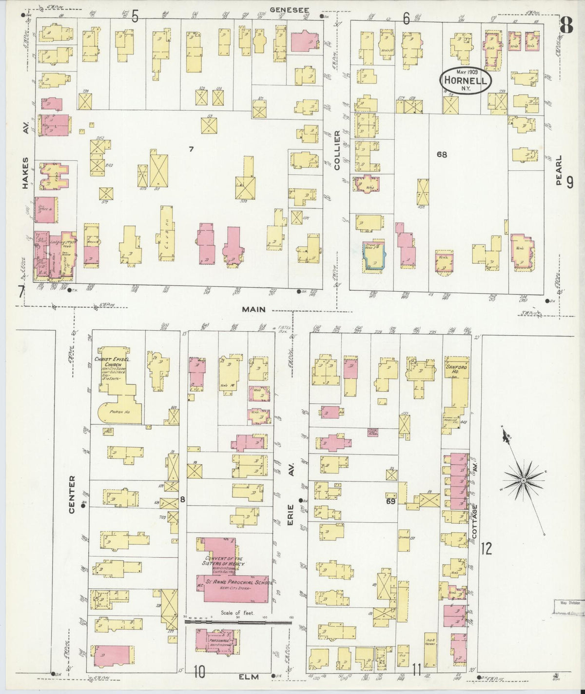 Sanborn Fire Insurance Map from Hornell, Steuben County, New York (1909), Sheet #0008 - Complete Map Set gallery image, historic Sanborn map, vintage wall art, New York New York