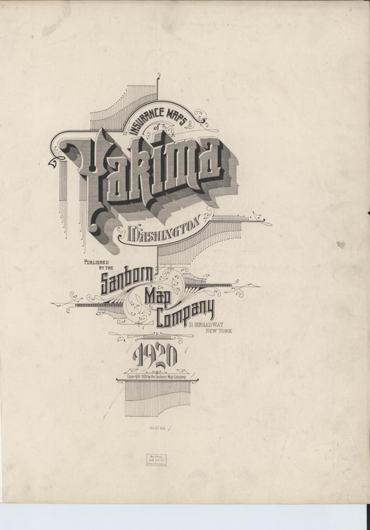 Sanborn Fire Insurance Map from Yakima, Yakima County, Washington (1920), Sheet #0001 - Historic Sanborn Fire Insurance Map Print, vintage old map wall art, antique decor, genealogy gift, Washington Washington map