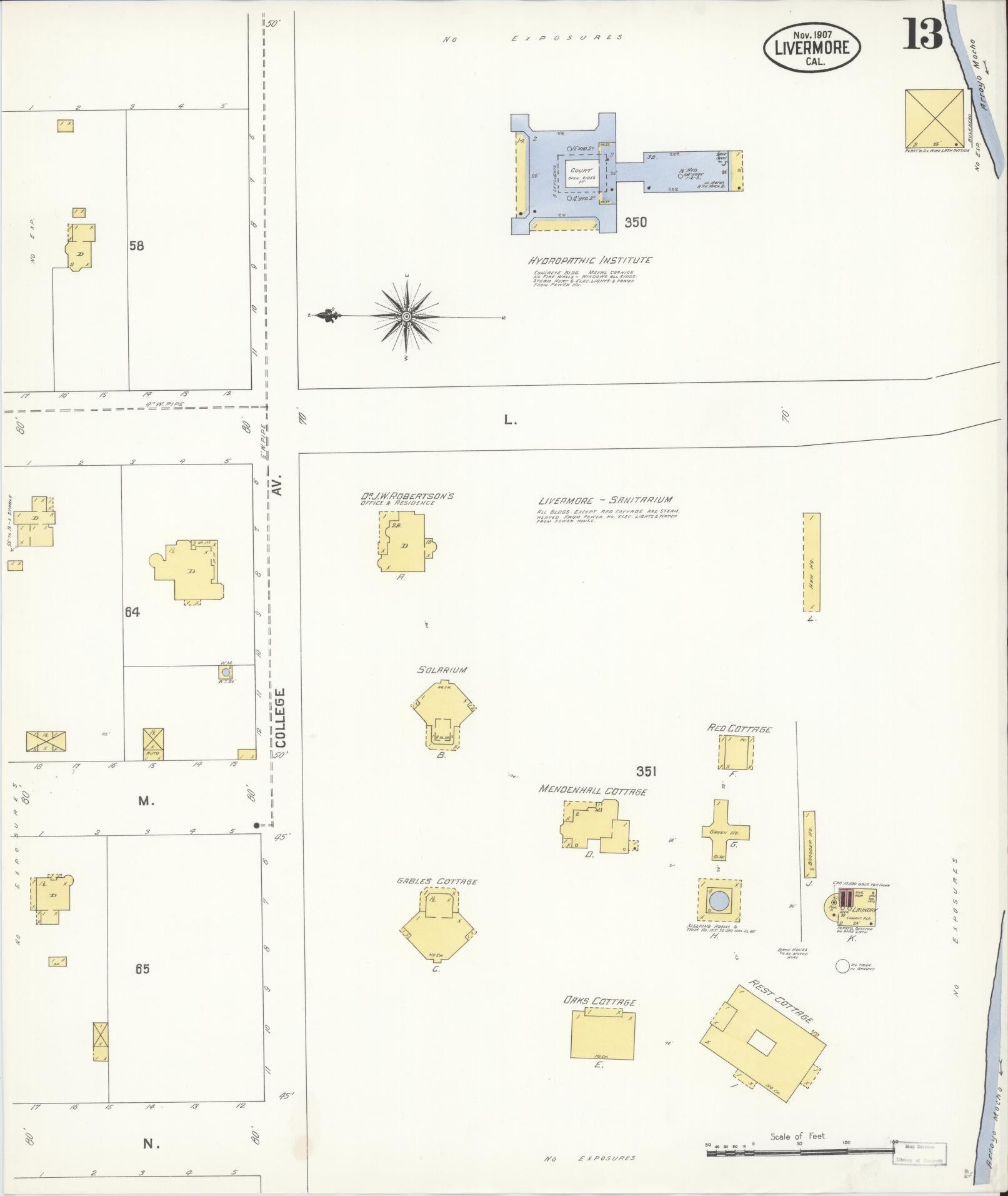 Sanborn Fire Insurance Map from Livermore, Alameda County, California (1907), Sheet #0013 - Historic Sanborn Fire Insurance Map Print, vintage old map wall art, antique decor, genealogy gift, California California map