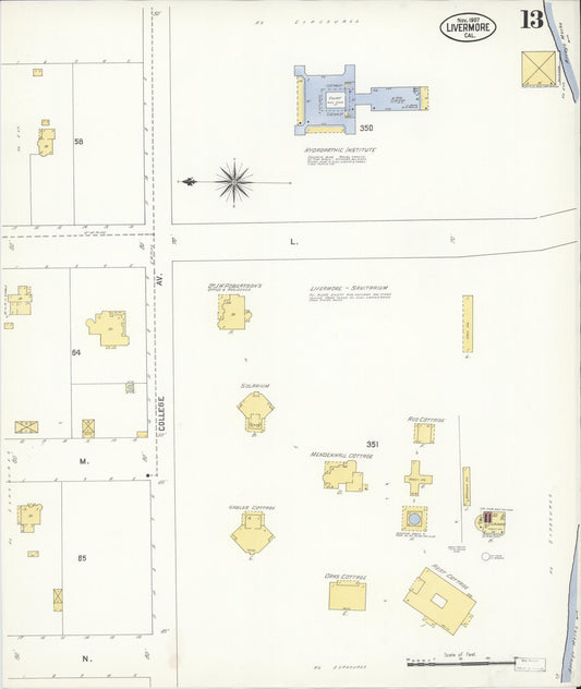 Sanborn Fire Insurance Map from Livermore, Alameda County, California (1907), Sheet #0013 - Historic Sanborn Fire Insurance Map Print, vintage old map wall art, antique decor, genealogy gift, California California map